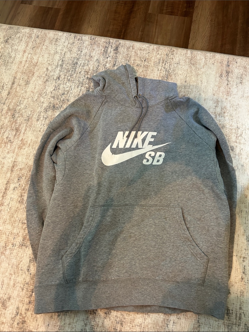 Nike SB Men's Gray Crewneck Hoodie with White Logo